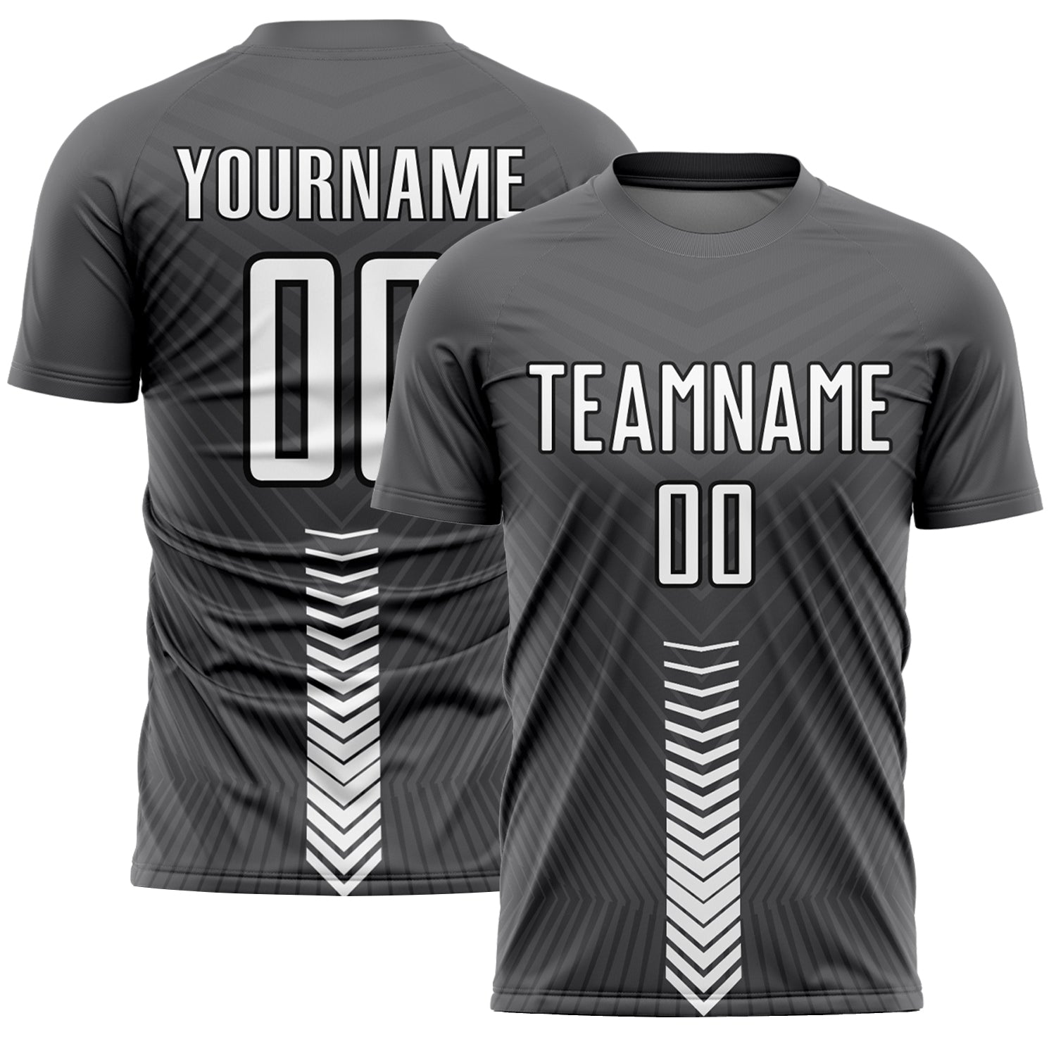 Custom Soccer Uniform Jersey with Personalized Name and Number, Steel Gray with White-Black Arrow Shapes Personalized Steel