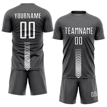 Custom Soccer Uniform Jersey with Personalized Name and Number, Steel Gray with White-Black Arrow Shapes Personalized Steel
