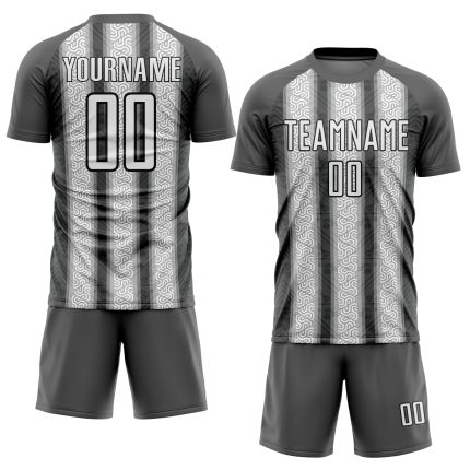 Custom Ethnic Stripes Soccer Jersey with Personalized Name and Number - Steel Gray White-Black Team Uniform Personalized