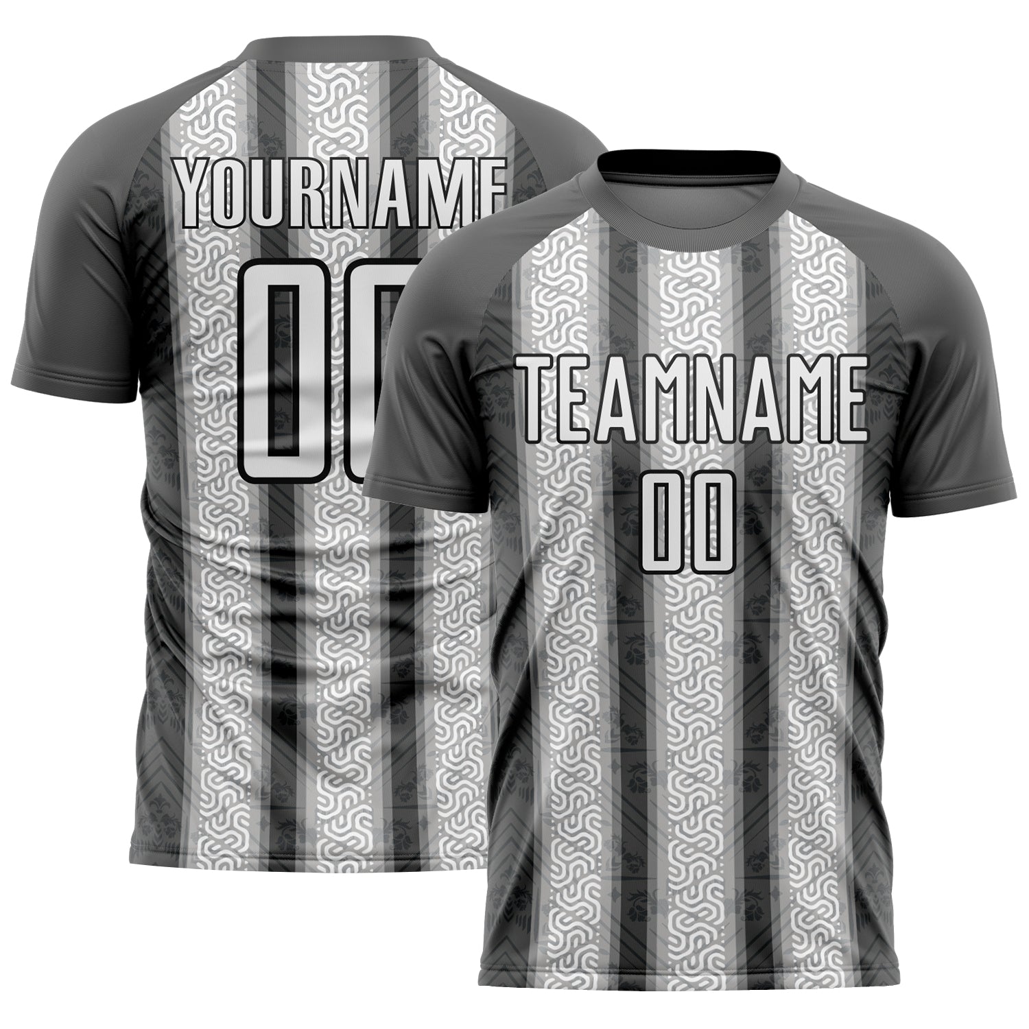 Custom Ethnic Stripes Soccer Jersey with Personalized Name and Number - Steel Gray White-Black Team Uniform Personalized