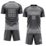 Custom Diagonal Lines Soccer Jersey - Steel Gray and White Sublimation Uniform Personalized Steel Gray White Diagonal Lines
