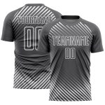 Custom Diagonal Lines Soccer Jersey - Steel Gray and White Sublimation Uniform Personalized Steel Gray White Diagonal Lines