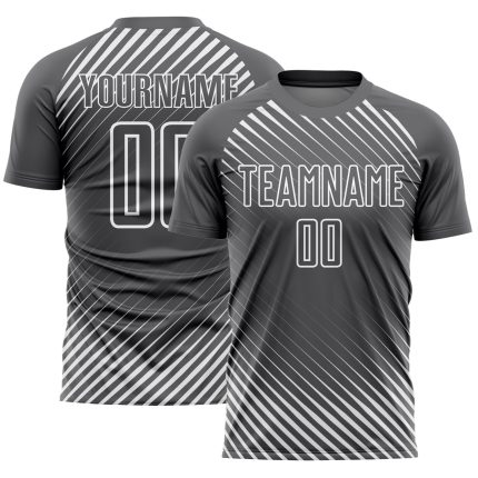 Custom Diagonal Lines Soccer Jersey - Steel Gray and White Sublimation Uniform Personalized Steel Gray White Diagonal Lines