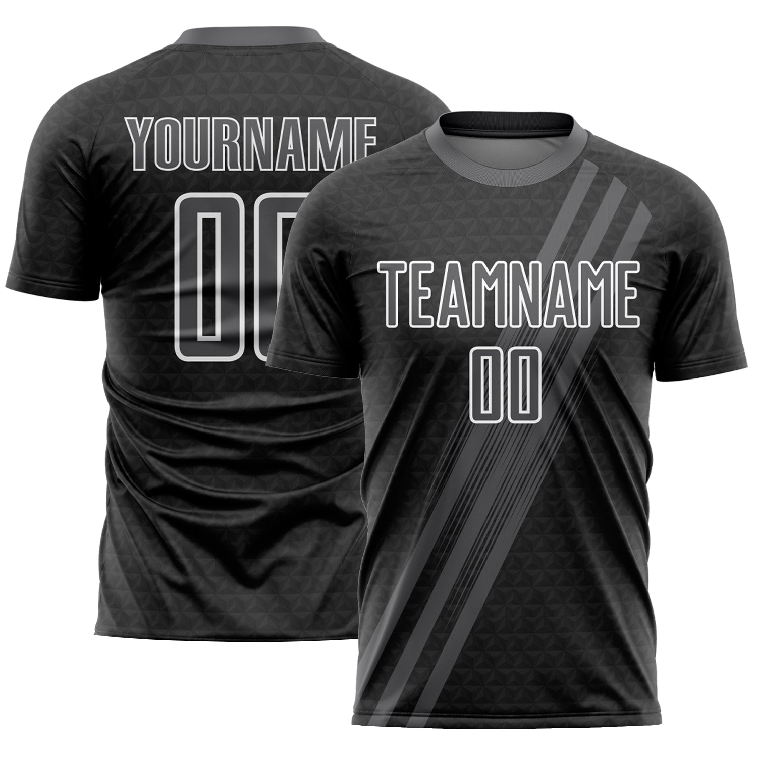 Custom Name and Number Soccer Jersey - Personalized Steel Gray White Diagonal Lines Sublimation Team Uniform Personalized