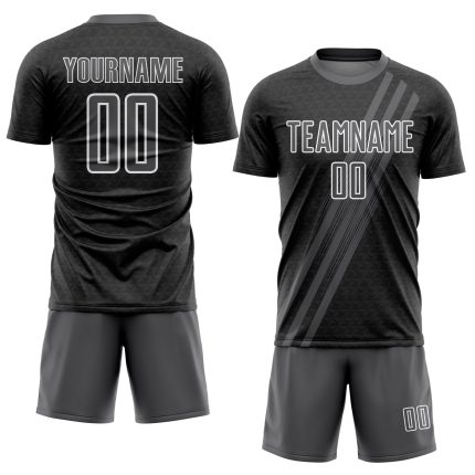 Custom Name and Number Soccer Jersey - Personalized Steel Gray White Diagonal Lines Sublimation Team Uniform Personalized
