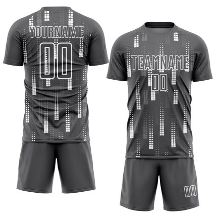 Personalized Geometric Shapes Soccer Jersey - Steel Gray and White Sublimation Uniform Personalized Steel Gray White Geometric