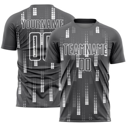 Personalized Geometric Shapes Soccer Jersey - Steel Gray and White Sublimation Uniform Personalized Steel Gray White Geometric