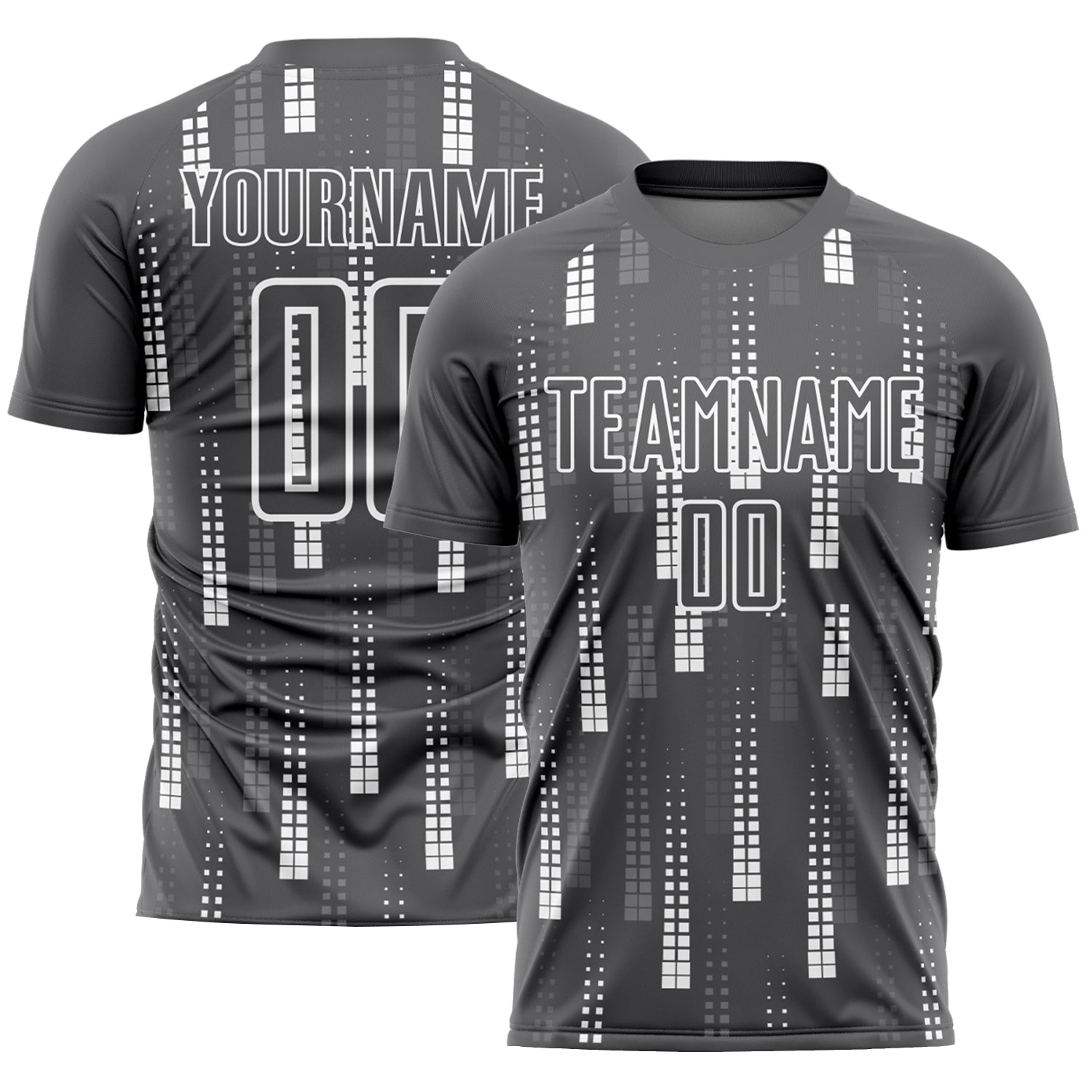Personalized Geometric Shapes Soccer Jersey - Steel Gray and White Sublimation Uniform Personalized Steel Gray White Geometric