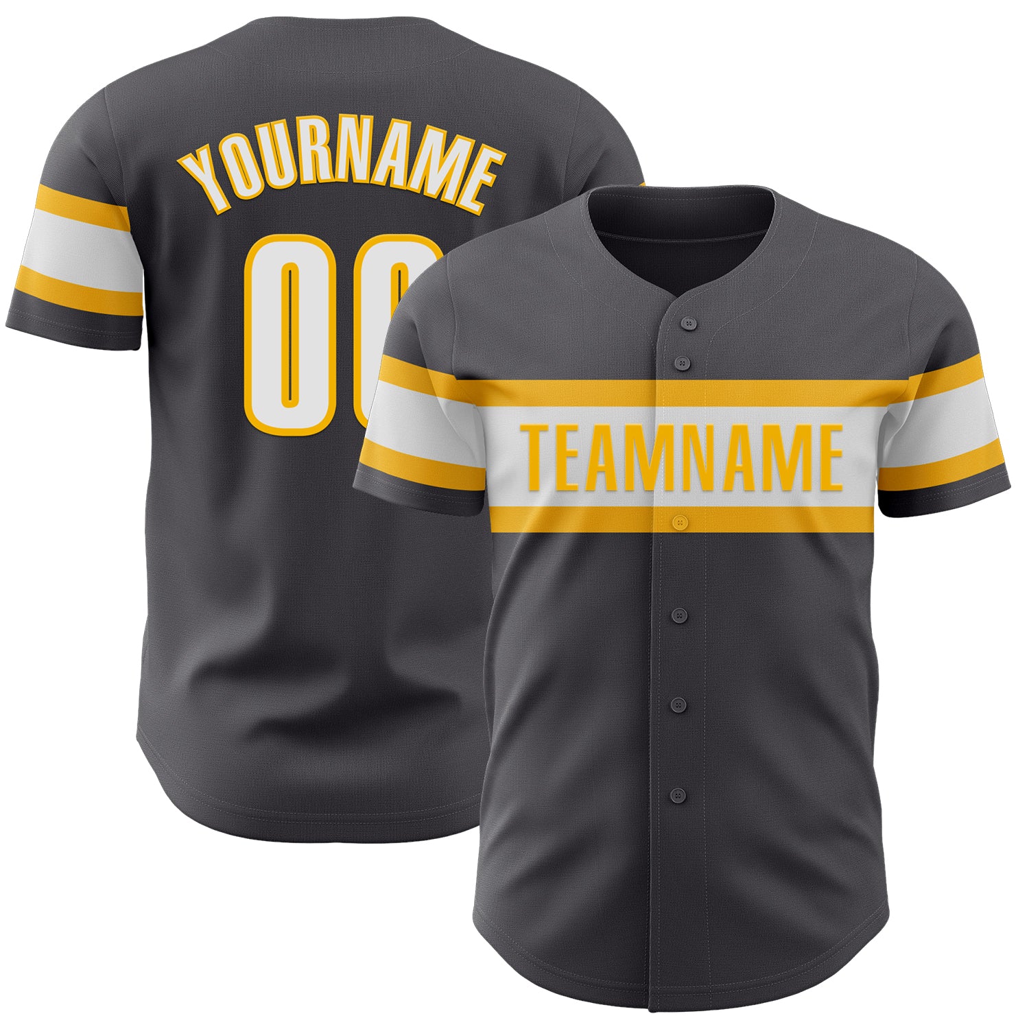 Custom Authentic Baseball Jersey with Personalized Name and Number in Steel Gray White-Gold Personalized Steel Gray White-Gold