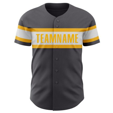 Custom Authentic Baseball Jersey with Personalized Name and Number in Steel Gray White-Gold Personalized Steel Gray White-Gold