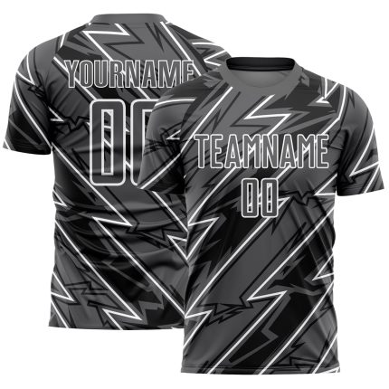 Custom Team Soccer Jersey with Personalized Name and Number - Steel Gray White Lightning Sublimation Design Personalized