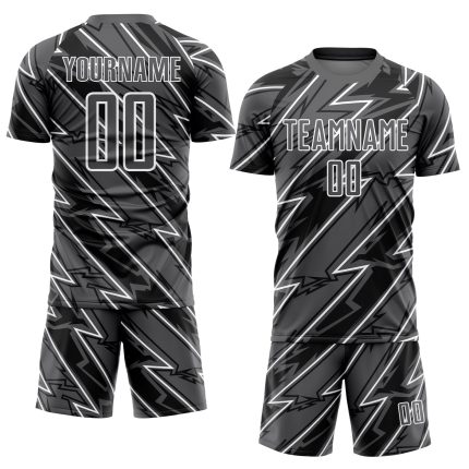 Custom Team Soccer Jersey with Personalized Name and Number - Steel Gray White Lightning Sublimation Design Personalized