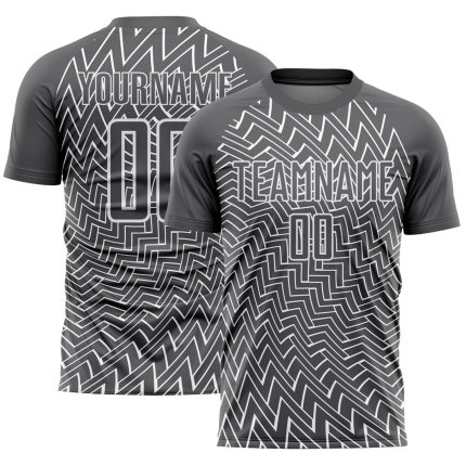 Custom Soccer Uniform Jersey with Personalized Name and Number - Steel Gray with White Lines Personalized Steel Gray White