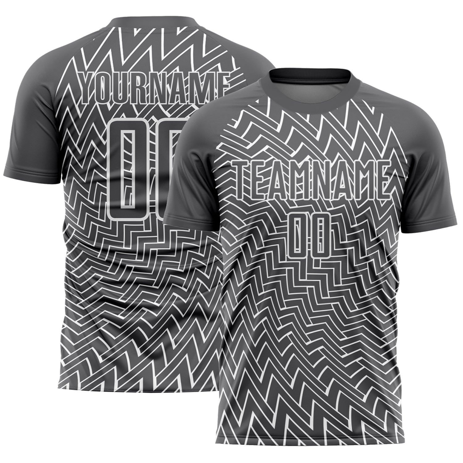 Custom Soccer Uniform Jersey with Personalized Name and Number - Steel Gray with White Lines Personalized Steel Gray White