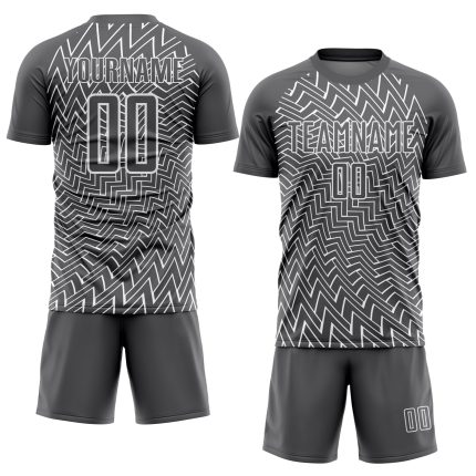 Custom Soccer Uniform Jersey with Personalized Name and Number - Steel Gray with White Lines Personalized Steel Gray White
