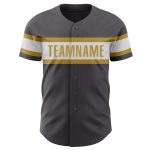 Personalized Authentic Baseball Jersey in Steel Gray and White with Old Gold Trim Personalized Steel Gray White-Old Gold