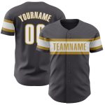 Personalized Authentic Baseball Jersey in Steel Gray and White with Old Gold Trim Personalized Steel Gray White-Old Gold