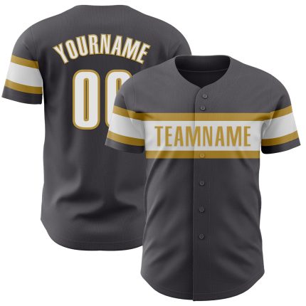 Personalized Authentic Baseball Jersey in Steel Gray and White with Old Gold Trim Personalized Steel Gray White-Old Gold