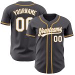 Customizable Baseball Jersey in Steel Gray White and Old Gold - Personalize Name and Number Personalized Steel Gray White-Old