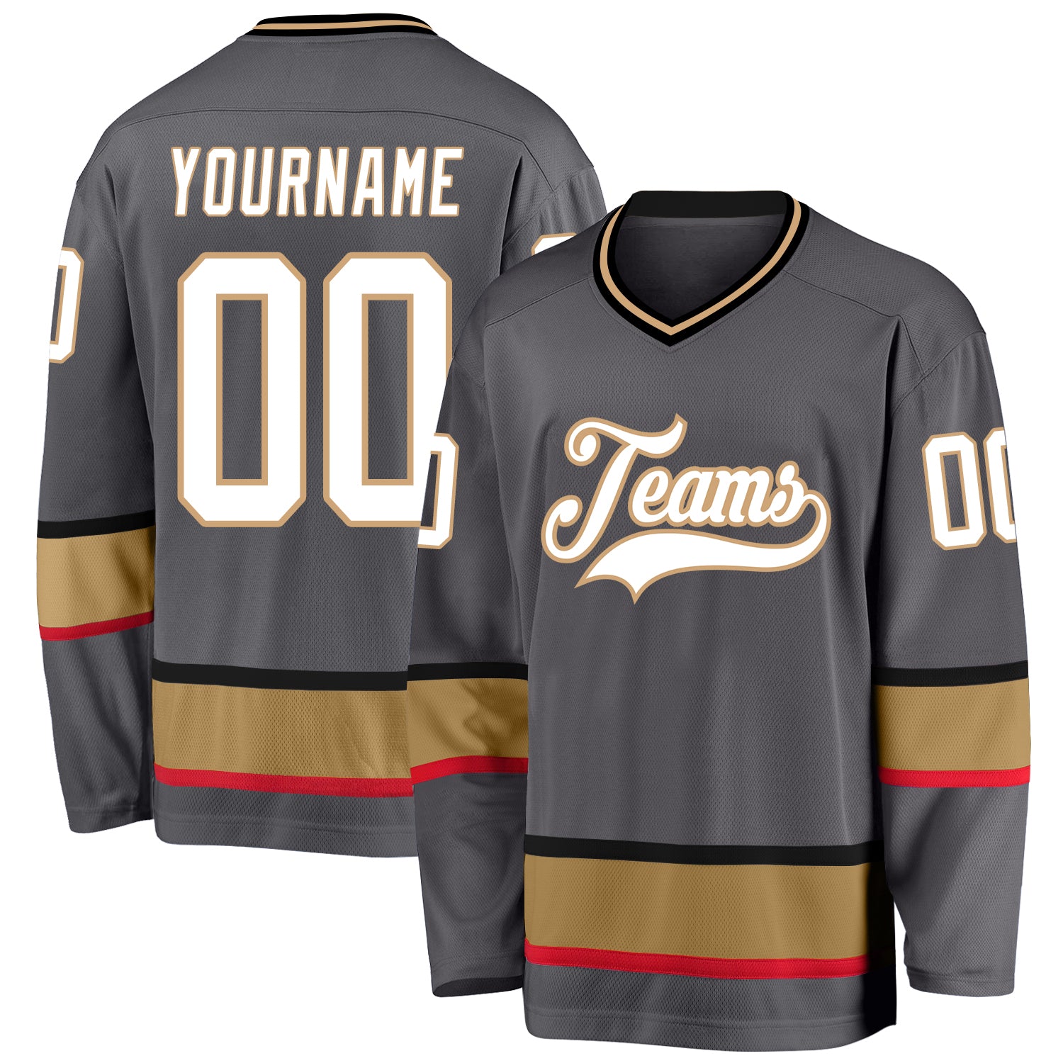 Custom Name and Number Hockey Jersey - Personalized Steel Gray and White with Old Gold Trim Personalized Steel Gray White-Old