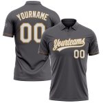 Custom Performance Vapor Golf Polo Shirt - Steel Gray White-Old Gold with Name and Number Personalized Steel Gray White-Old