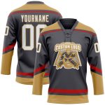 Custom Name and Number Hockey Jersey - Personalized Steel Gray White Old Gold-Red Lace Neck Team Apparel Personalized Steel