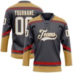 Custom Name and Number Hockey Jersey - Personalized Steel Gray White Old Gold-Red Lace Neck Team Apparel Personalized Steel