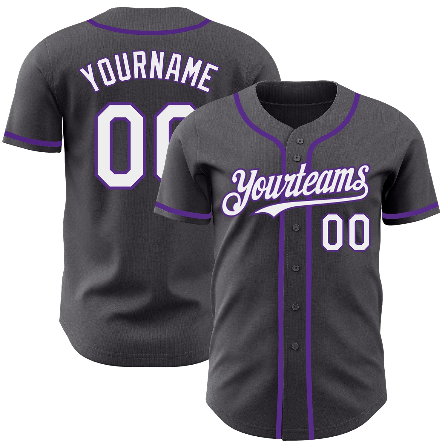 Custom Name Number Authentic Baseball Jersey in Steel Gray White Purple - Personalized Team Apparel Personalized Steel Gray