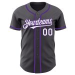 Custom Name Number Authentic Baseball Jersey in Steel Gray White Purple - Personalized Team Apparel Personalized Steel Gray