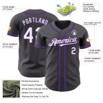 Custom Name Number Authentic Baseball Jersey in Steel Gray White Purple - Personalized Team Apparel Personalized Steel Gray