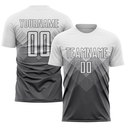 Personalized Sublimation Soccer Jersey - Steel Gray and White Uniform Personalized Steel Gray White Sublimation Soccer Uniform