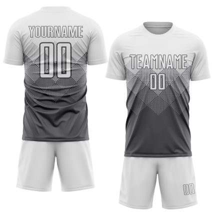 Personalized Sublimation Soccer Jersey - Steel Gray and White Uniform Personalized Steel Gray White Sublimation Soccer Uniform