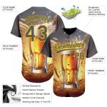 Custom Name and Number International Beer Day Baseball Jersey with 3D Pattern - Personalized Steel Gray and Yellow Personalized
