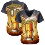 Custom Name and Number International Beer Day Baseball Jersey with 3D Pattern - Personalized Steel Gray and Yellow Personalized