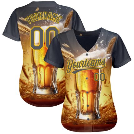 Custom Name and Number International Beer Day Baseball Jersey with 3D Pattern - Personalized Steel Gray and Yellow Personalized