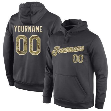 Custom Name Number Hoodie, Anthracite Camo-Cream Sports Pullover Sweatshirt, Personalized Team Apparel Personalized Stitched