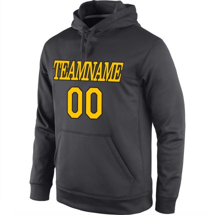 Custom Name and Number Gold-Black Anthracite Sports Hoodie Pullover Sweatshirt - Personalized Team Gear Personalized Stitched