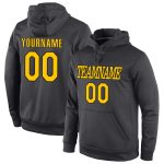 Custom Name and Number Gold-Black Anthracite Sports Hoodie Pullover Sweatshirt - Personalized Team Gear Personalized Stitched