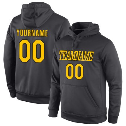 Custom Name and Number Gold-Black Anthracite Sports Hoodie Pullover Sweatshirt - Personalized Team Gear Personalized Stitched