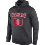 Custom Team Name Number Pullover Hoodie Sweatshirt, Personalized Anthracite Red-White Sports Attire Personalized Stitched