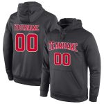 Custom Team Name Number Pullover Hoodie Sweatshirt, Personalized Anthracite Red-White Sports Attire Personalized Stitched