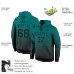 Custom Name Number Aqua Black Fade Sports Hoodie Sweatshirt - Personalized Stitched Pullover Personalized Stitched Aqua Black