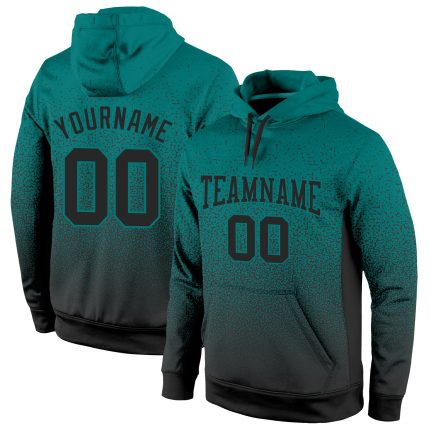 Custom Name Number Aqua Black Fade Sports Hoodie Sweatshirt - Personalized Stitched Pullover Personalized Stitched Aqua Black