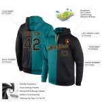 Custom Aqua Black-Old Gold Sports Hoodie with Personalized Name & Number, Stitched Pullover Sweatshirt Personalized Stitched