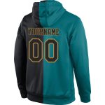 Custom Aqua Black-Old Gold Sports Hoodie with Personalized Name & Number, Stitched Pullover Sweatshirt Personalized Stitched