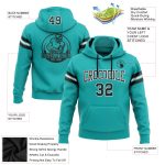 Custom Aqua Black-White Football Hoodie with Personalized Name and Number - Stitched Pullover Sweatshirt Personalized Stitched