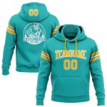 Custom Team Name Number Aqua Gold White Football Hoodie Pullover Sweatshirt Personalized Stitched Aqua Gold-White Football