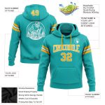 Custom Team Name Number Aqua Gold White Football Hoodie Pullover Sweatshirt Personalized Stitched Aqua Gold-White Football