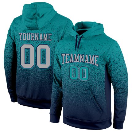 Custom Name Number Pullover Hoodie for Sports, Aqua Gray-Navy Fade Design, Personalized Stitched Sweatshirt Personalized