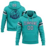 Custom Aqua Gray-Navy Football Hoodie Pullover Sweatshirt with Name and Number - Personalized Team Apparel Personalized Stitched